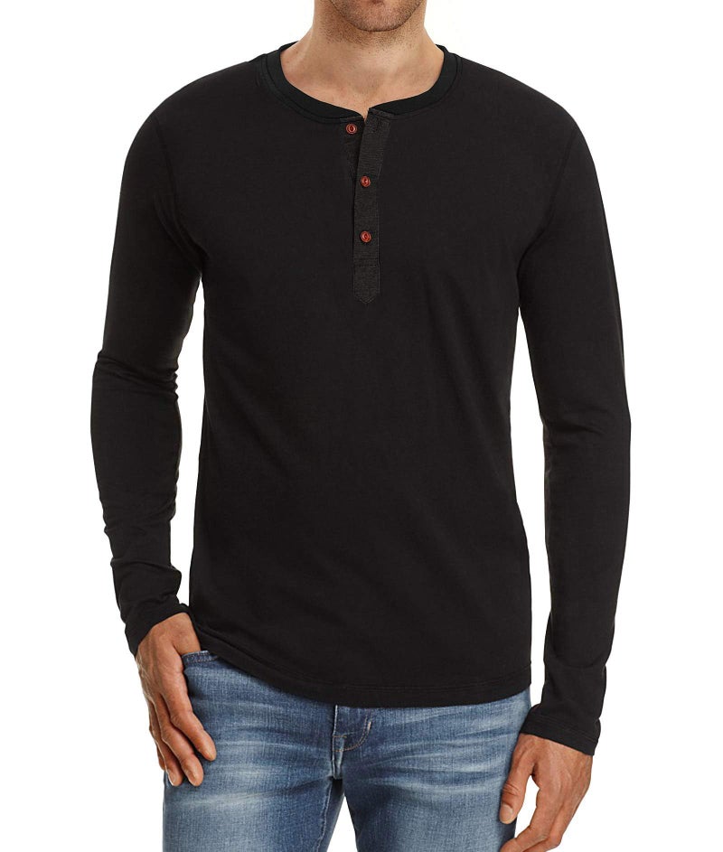 PEGENO Men's Casual Slim Fit Long Sleeve Henley T-Shirts Cotton Shirts (US Medium, A5 Black) - Image 1